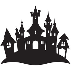 Obraz premium Halloween spooky skyline silhouette with haunted houses 