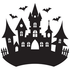 Halloween spooky skyline silhouette with haunted houses