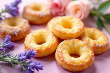 Delicate honey lavender palmiers, artistic swirls, food styling, swirl