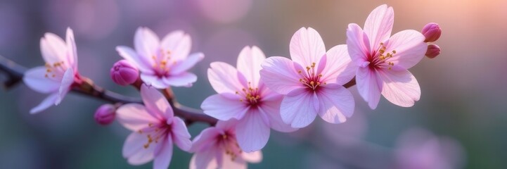 Fototapeta premium Delicate pale purple blossoms, soft focus macro , violet, bloom, macro