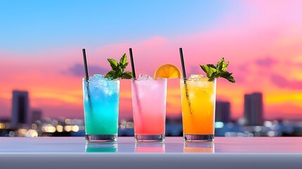 Colorful Cocktails Sunset Cityscape.