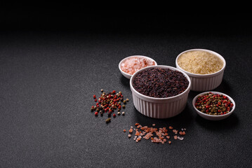 Red or brown raw rice in a ceramic bowl