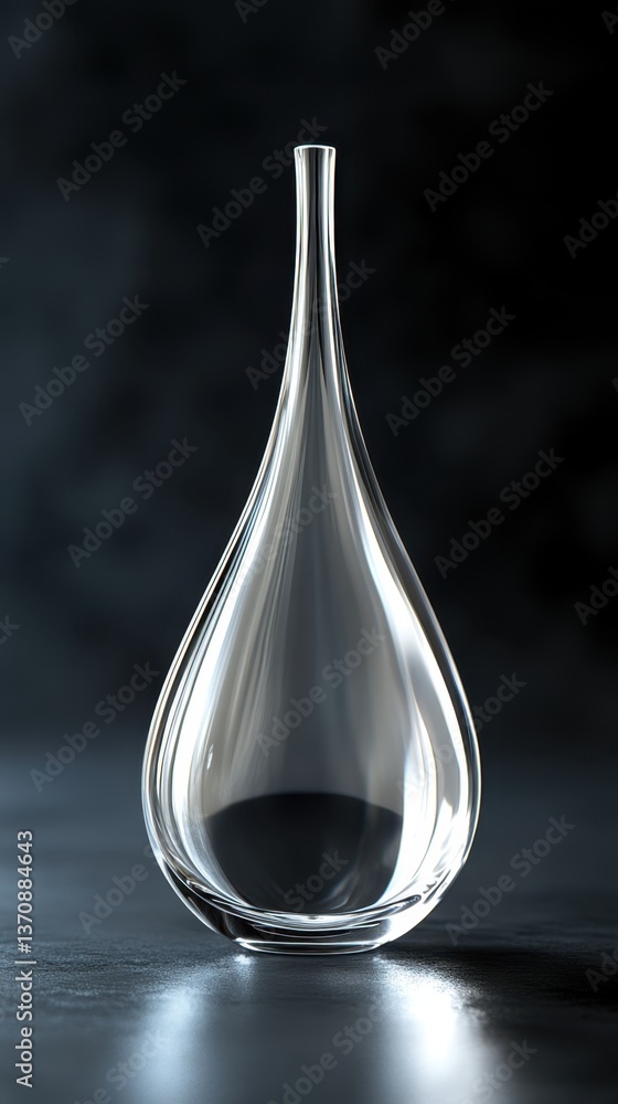 Poster elegant glass vase with teardrop shape on dark background capturing light and shadow in minimalist s