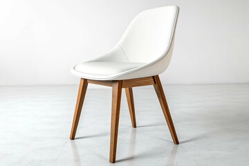 Modern white chair with wooden legs isolated on transparent white  background 
