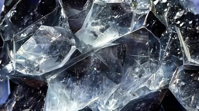 Close-up of shiny, fragmented pieces of Tourmalinated Quartz rock, showcasing their glassy texture and sharp edges. The light reflects off the surfaces, creating a striking visual effect.