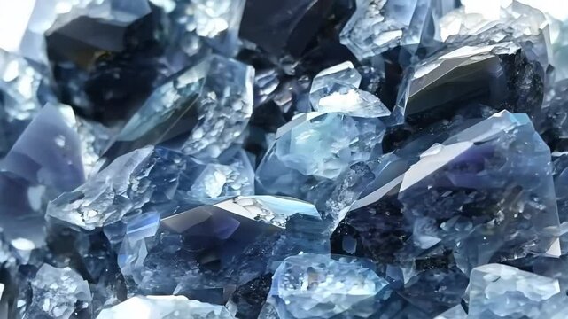 A close-up view of shimmering blue Tourmalinated Quartz crystals, showcasing their intricate facets and reflections. The crystals vary in size and shape, creating a visually captivating texture.