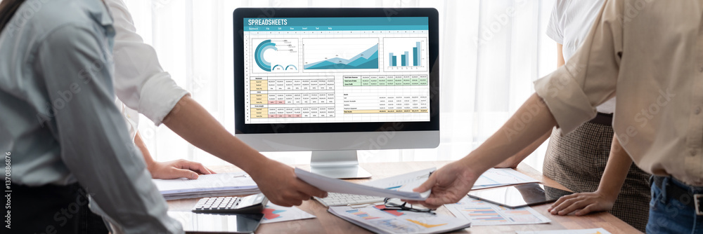 Aufkleber Spreadsheet document information financial startup concept. data and graphs in spreadsheet documents for online analysis project dashboard accounting digital brisk