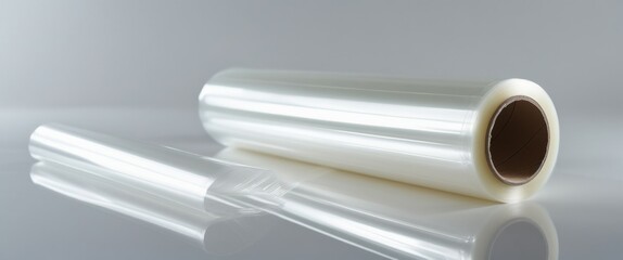 sparkling clear plastic roll on table: close-up texture shot