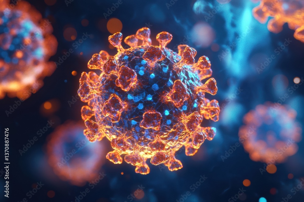 Poster visualizing adeno-associated virus in biofluid with detailed textures and refracted light, showcasin