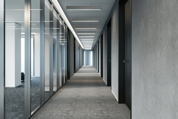 High Quality Visual of Gray Office Corridor with Mock Up Wall