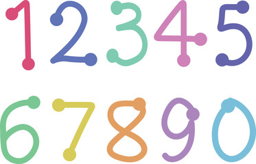 カラフルでかわいいドットの付いた手書き数字アイコンイラストセット