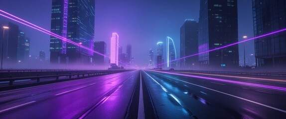 Obraz premium enchanting purple city lights illuminating urban night