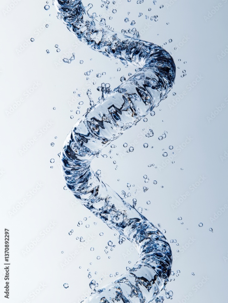 Poster dynamic water swirl with scattered droplets against a gradient background showcasing fluid motion an
