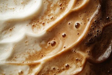 Close-up of frothy coffee foam with rich creamy texture