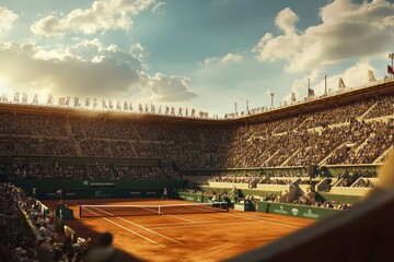 Warm morning tones fill the stadium, capturing the spirit of competition