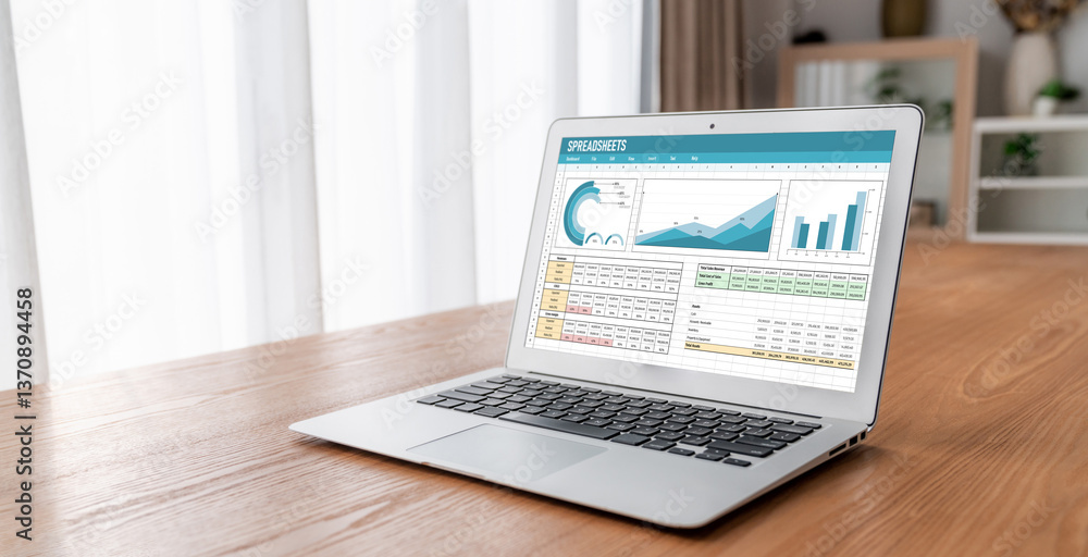 Poster spreadsheet document information financial startup concept. data and graphs in spreadsheet documents