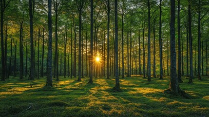 Fototapeta premium Sunlit Forest at Golden Hour