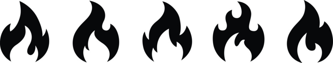 Fototapeta premium Minimalist Black Flame Icons | Fire Symbol Silhouettes