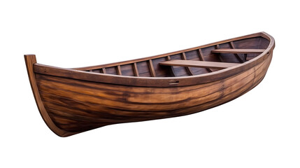 Handcrafted wooden rowboat with elegant curves and detailed woodwork against  on transparent background , png , cutout