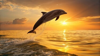 vacation vibes animal concept A dolphin leaps from the water at sunset, creating a stunning silhouette against the colorful sky.