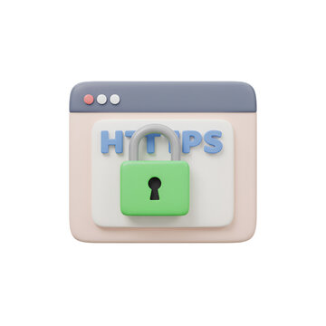 Secure HTTPS Browser Window with Green Padlock and HTTPS Label for Website Security