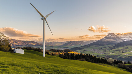 A clean energy wind turbine farm in the hills