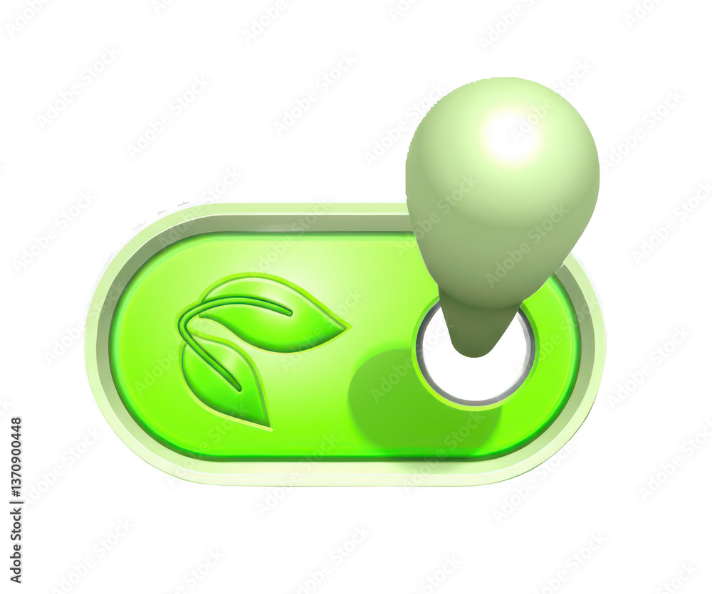 Poster a green toggle switch with a leaf symbol and a round handle on a black background illustration