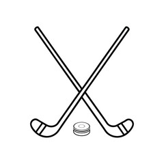 Two crossed hockey sticks and a puck line art vector illustration