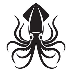 Fototapeta premium Squid Silhouette Vector Illustration with Detailed Tentacles