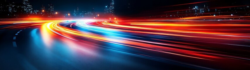 Abstract Nighttime Highway Scene With Motion Blur And Lights