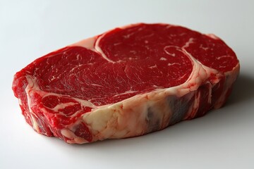 Raw Rib-Eye Steak with Rich Marbling on Clean White Background