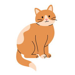 Cute spotted ginger cat sitting on white background. Isolated orange kitten. Adorable pet. Domestic animal in simple style. Vector flat illustration for pet shop, veterinary clinic