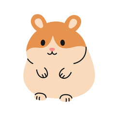 Cute beige and orange hamster sitting on white background. Isolated little rodent. Adorable pet. Domestic animal in simple style. Vector flat illustration for pet shop, veterinary clinic