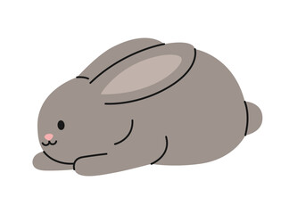 Cute grey rabbit sitting on white background. Isolated bunny. Adorable pet. Domestic or wild animal in simple style. Vector flat illustration for pet shop, veterinary clinic
