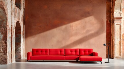Red Sectional in Industrial Space