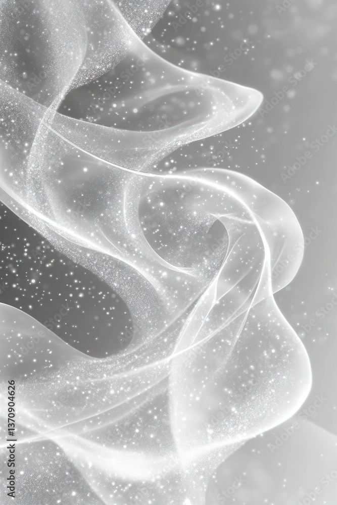 Poster ethereal radiance of flowing white light with sparkling particles creating a dreamy and magical atmo