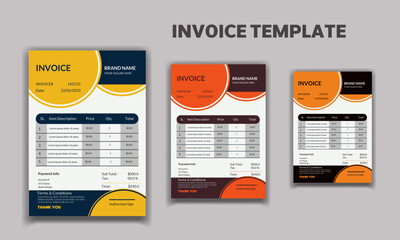 Three  Color Minimalist Corporate Business Invoice design template vector illustration bill form price invoice. Creative invoice template vector. 