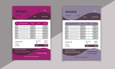 Two Color Minimal Corporate  clean Business Invoice design template vector illustration bill form price invoice. Creative invoice template vector. 