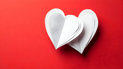 Fototapeta premium Layered White Paper Hearts On Red Background