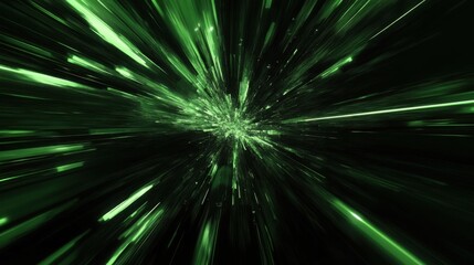 Warp Speed: A dynamic green-toned digital rendering capturing a sense of movement and speed, perfect for futuristic or technological themes.