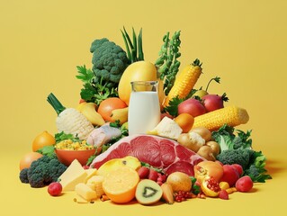 Nutrient Harmony: A vibrant assortment of fresh, whole foods artfully arranged, showcasing the rich diversity of a balanced, healthy diet. This image is a visual feast of colors and textures.