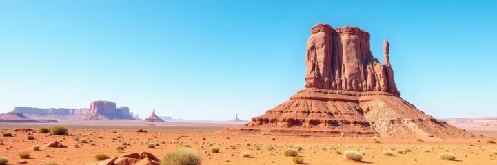 Desert rock formation isolated against clear blue sky, solitude, sky