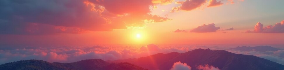 dreamy sunset with warm orange hues in the distance fading to soft blues, pink, ethereal