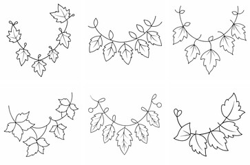 Obraz premium Autumn Leaves Garland Outline Coloring Page Line Art Drawing