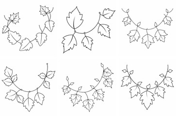 Obraz premium Autumn Leaves Garland Outline Coloring Page Line Art Drawing
