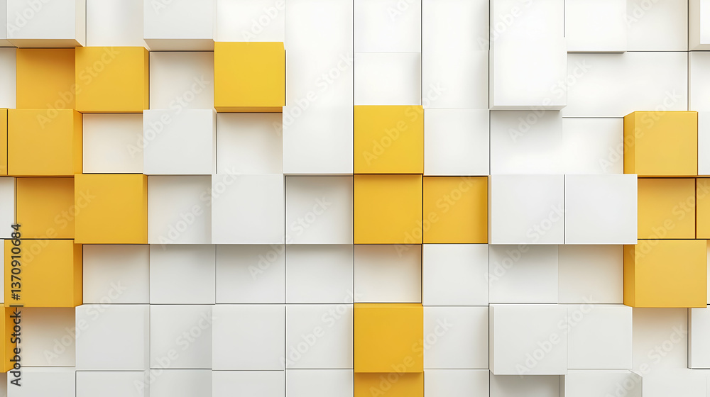 Aufkleber abstract geometric cubes pattern with white and yellow blocks
