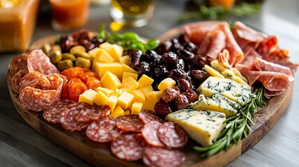 Delicious charcuterie board with cheese meat olives and fruit perfect for entertaining and appetizers