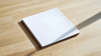 Fototapeta premium Blank White Square Paper Mockup On Light Wooden Table