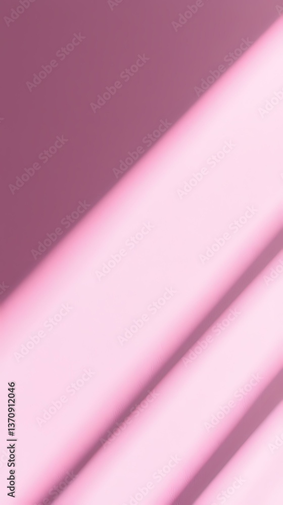 Poster Soft diagonal light rays create gentle gradient from deep mauve to pale pink, casting ethereal shadows across minimal background for modern design projects.