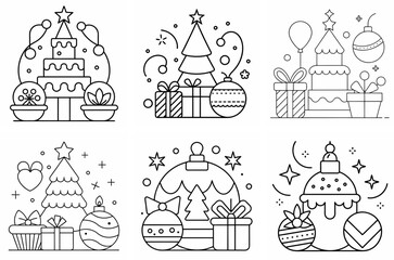 Festive Objects Outline Coloring Page Line Art Drawing